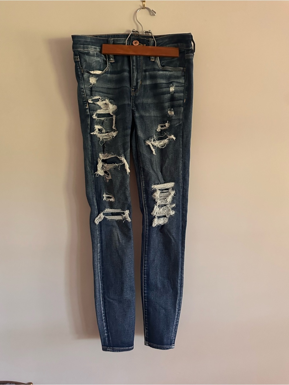 American Eagle Outfitters Dark Blue Ripped Skinny Jeans